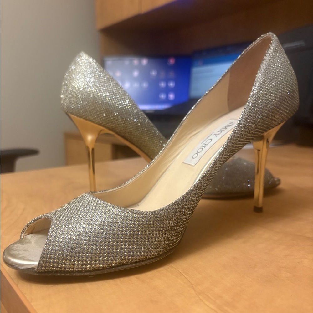 NEW Jimmy Choo Glittering Gold Peep-Toe Heels